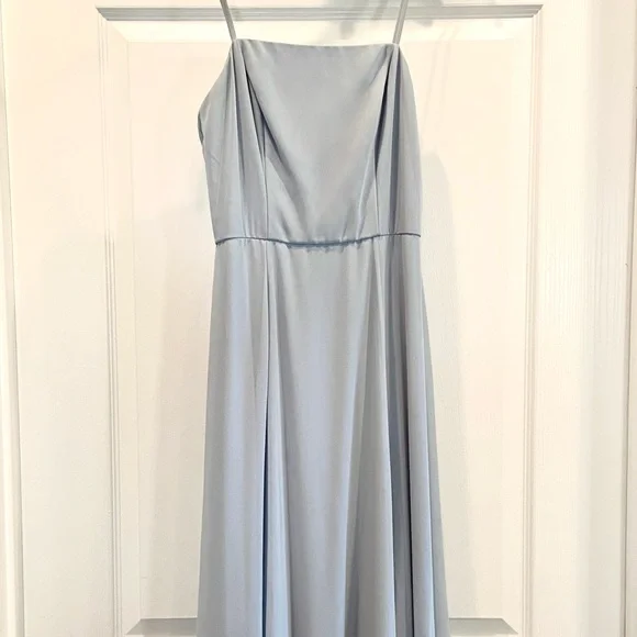 sachin and babi light blue dress Spaghetti Strap Draped Skirt Bridesmaid Dress With Front Slit In Blush